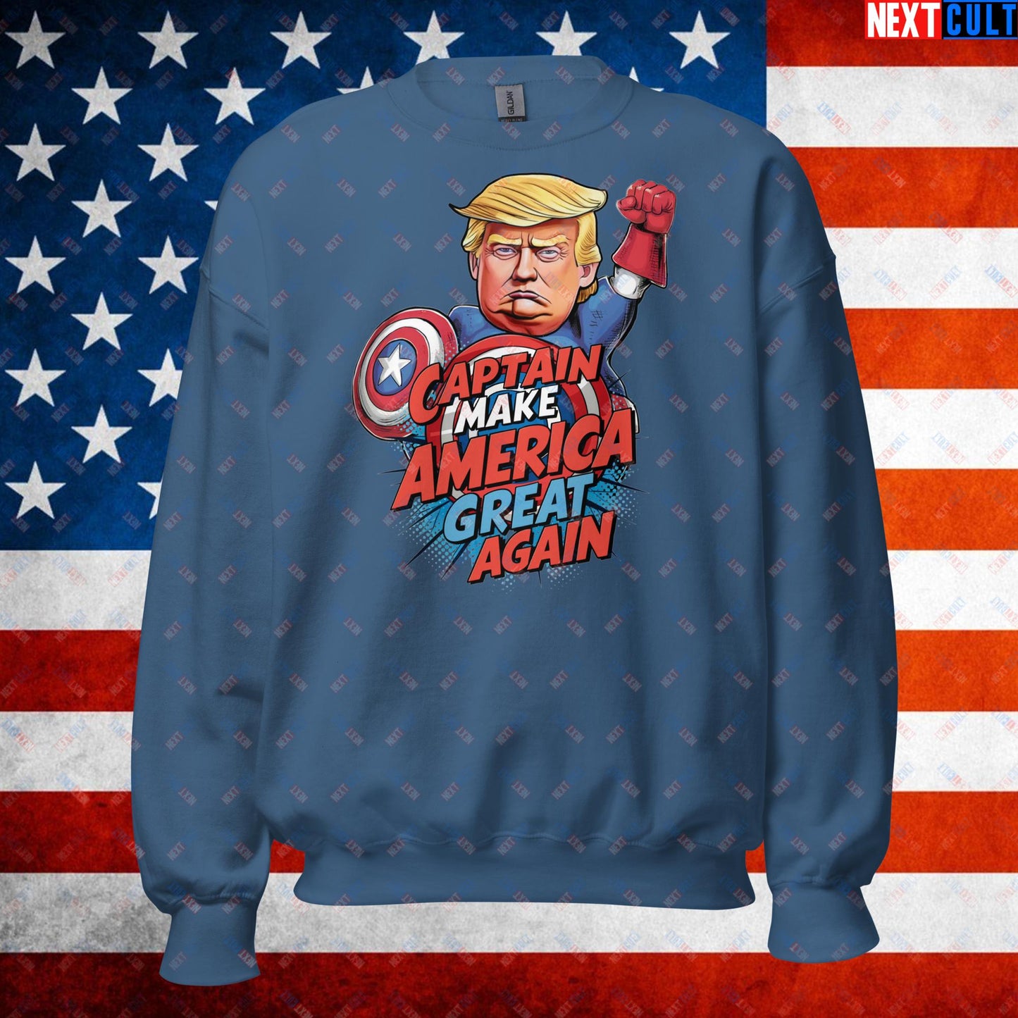 Funny Donald Trump Captain Make America Great Again MAGA Unisex Sweatshirt Indigo Blue Sweatshirts Conspiracy Theories Donald Trump Politics Republicans Next Cult Brand