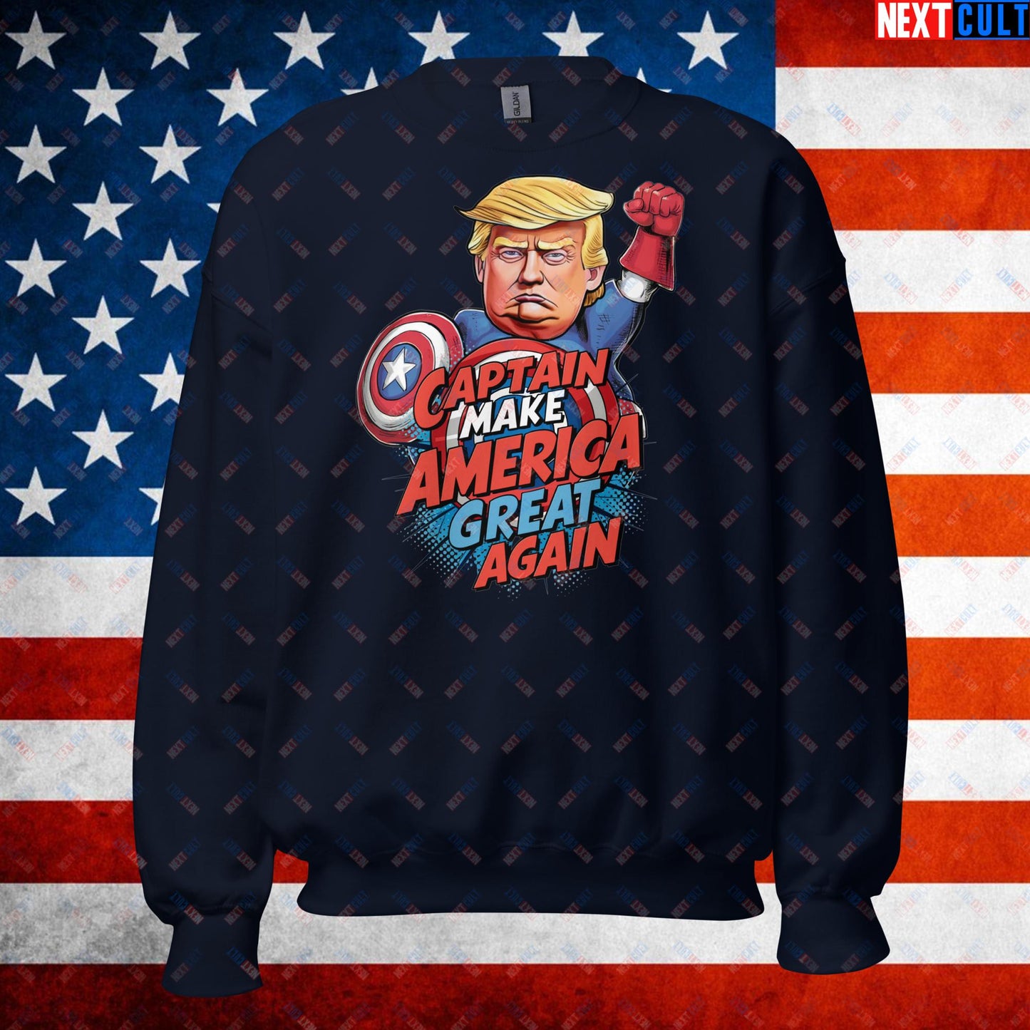 Funny Donald Trump Captain Make America Great Again MAGA Unisex Sweatshirt Navy Sweatshirts Conspiracy Theories Donald Trump Politics Republicans Next Cult Brand