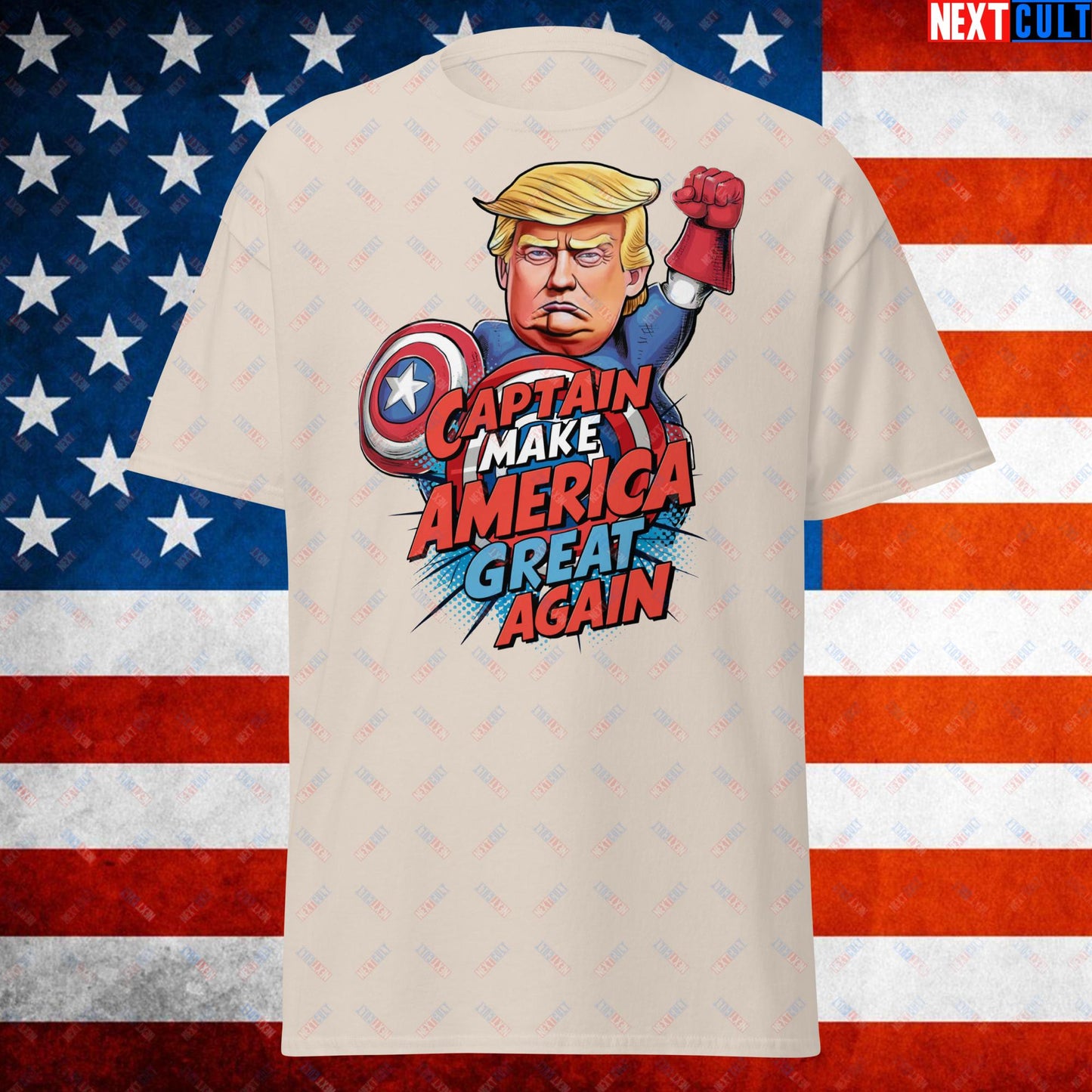 Funny Donald Trump Captain Make America Great Again MAGA Unisex tee Natural T-shirts Conspiracy Theories Donald Trump Politics Republicans Next Cult Brand