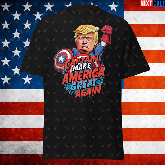 Funny Donald Trump Captain Make America Great Again MAGA Unisex tee Black T-shirts Conspiracy Theories Donald Trump Politics Republicans Next Cult Brand