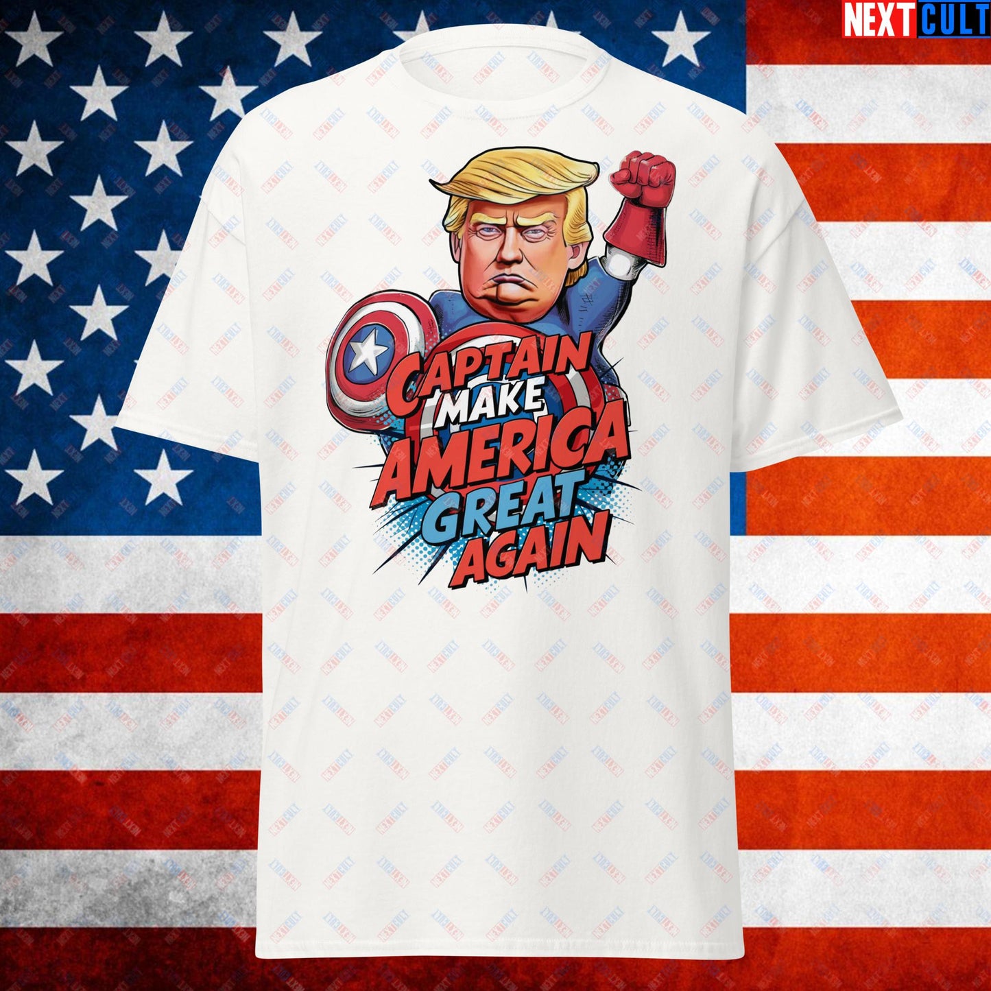 Funny Donald Trump Captain Make America Great Again MAGA Unisex tee White T-shirts Conspiracy Theories Donald Trump Politics Republicans Next Cult Brand