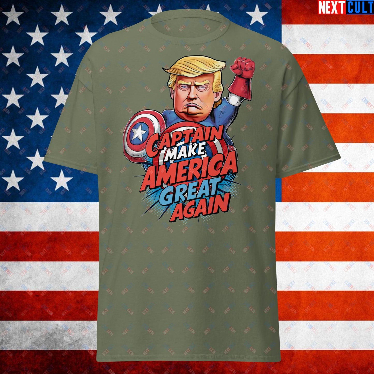 Funny Donald Trump Captain Make America Great Again MAGA Unisex tee Military Green T-shirts Conspiracy Theories Donald Trump Politics Republicans Next Cult Brand