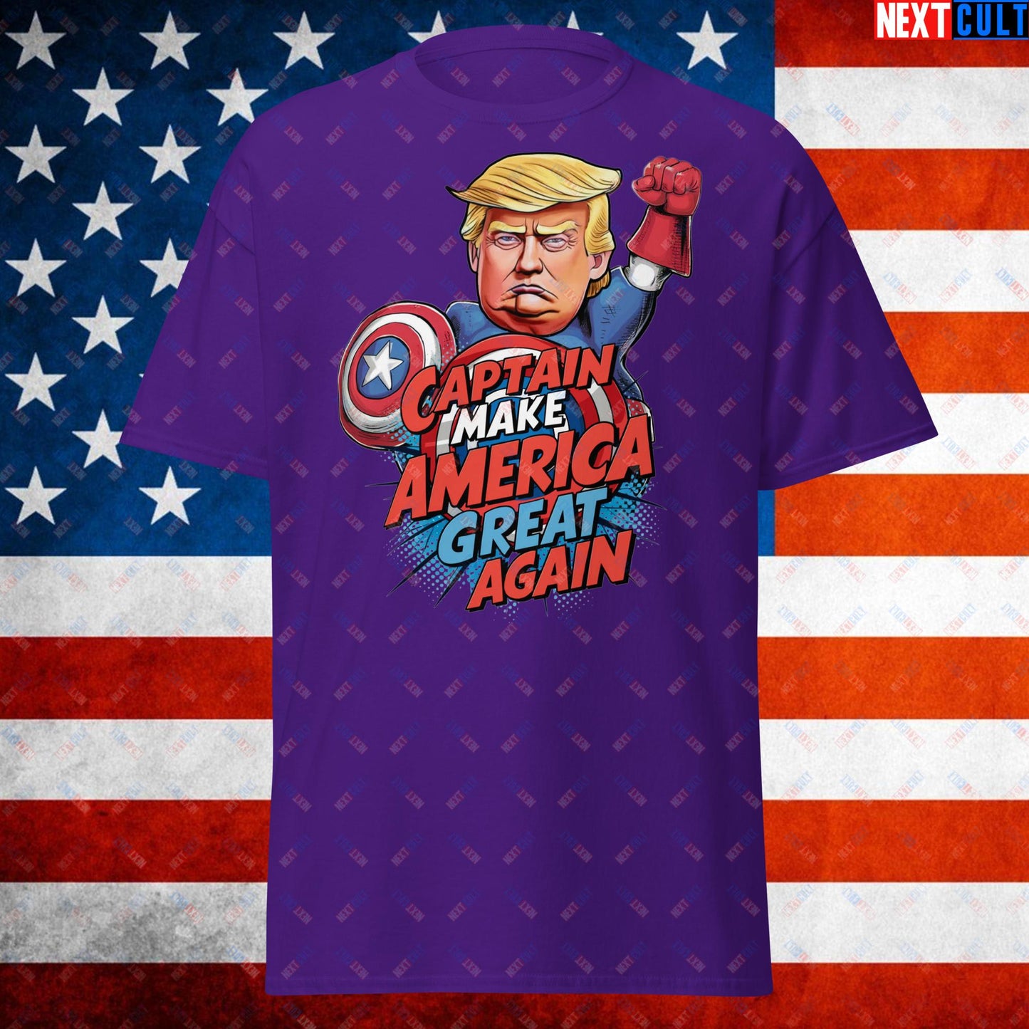 Funny Donald Trump Captain Make America Great Again MAGA Unisex tee Purple T-shirts Conspiracy Theories Donald Trump Politics Republicans Next Cult Brand