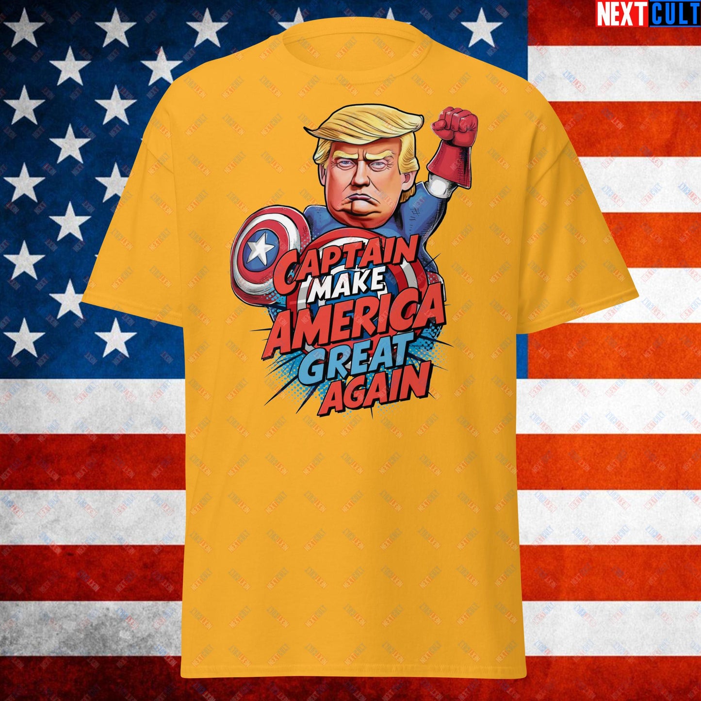 Funny Donald Trump Captain Make America Great Again MAGA Unisex tee Gold T-shirts Conspiracy Theories Donald Trump Politics Republicans Next Cult Brand