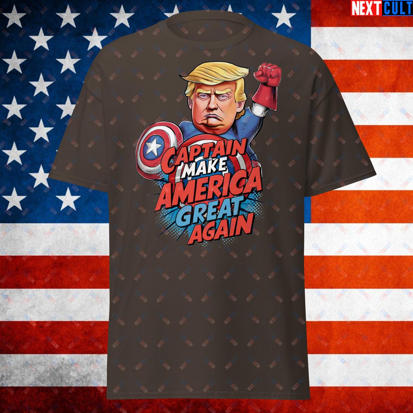 Funny Donald Trump Captain Make America Great Again MAGA Unisex tee Dark Chocolate T-shirts Conspiracy Theories Donald Trump Politics Republicans Next Cult Brand