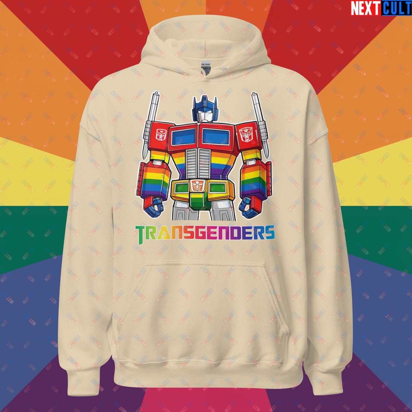 Funny Transgenders Transformers LGBTQ+ Pride Unisex Hoodie Sand Hoodies LGBTQ+ Movies Transformers Next Cult Brand