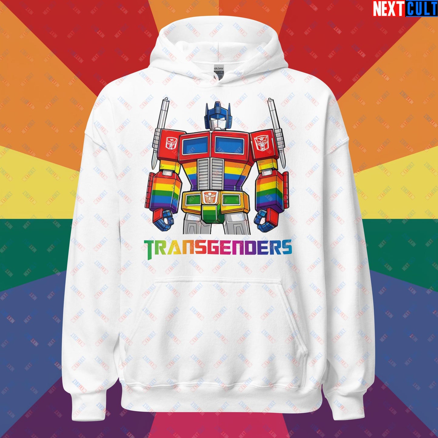 Funny Transgenders Transformers LGBTQ+ Pride Unisex Hoodie White Hoodies LGBTQ+ Movies Transformers Next Cult Brand