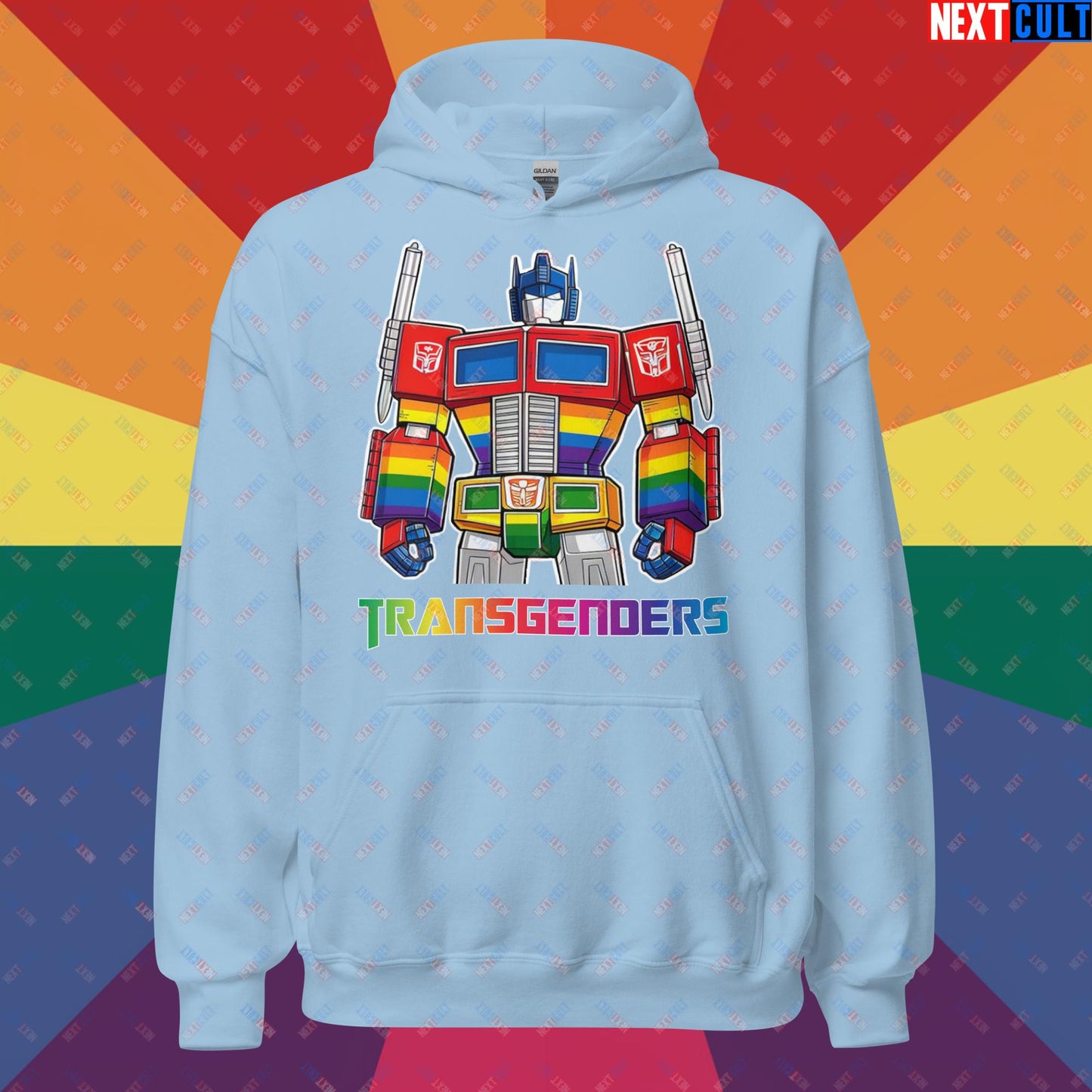 Funny Transgenders Transformers LGBTQ+ Pride Unisex Hoodie Light Blue Hoodies LGBTQ+ Movies Transformers Next Cult Brand
