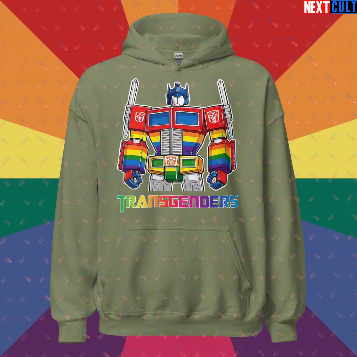 Funny Transgenders Transformers LGBTQ+ Pride Unisex Hoodie Military Green Hoodies LGBTQ+ Movies Transformers Next Cult Brand