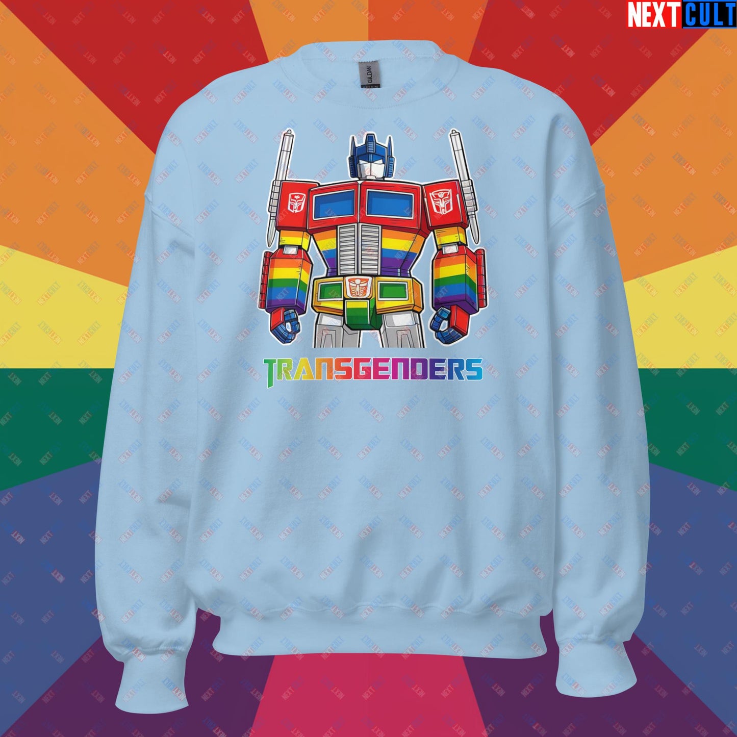 Funny Transgenders Transformers LGBTQ+ Pride Unisex Sweatshirt Light Blue Sweatshirts LGBTQ+ Movies Transformers Next Cult Brand