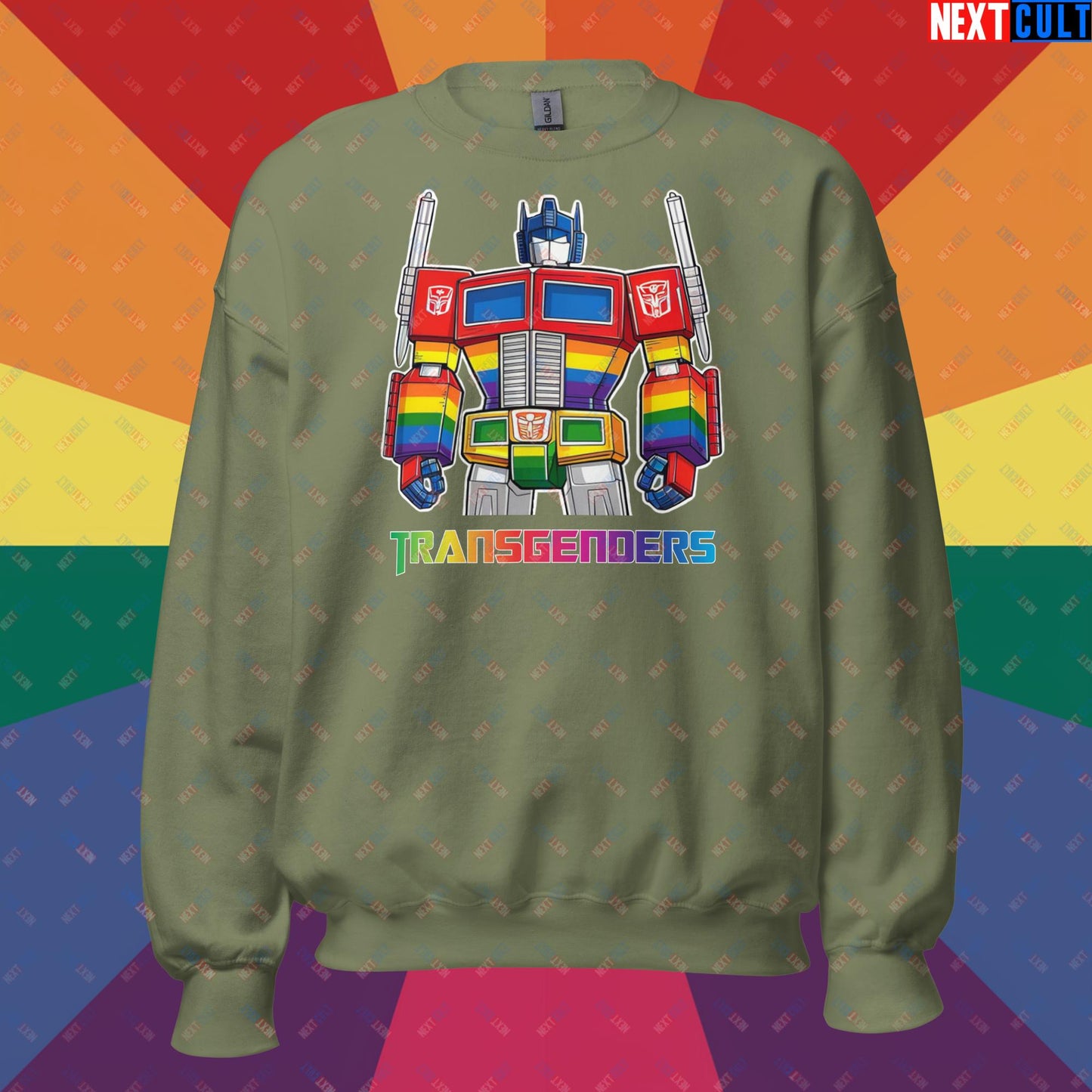 Funny Transgenders Transformers LGBTQ+ Pride Unisex Sweatshirt Military Green Sweatshirts LGBTQ+ Movies Transformers Next Cult Brand