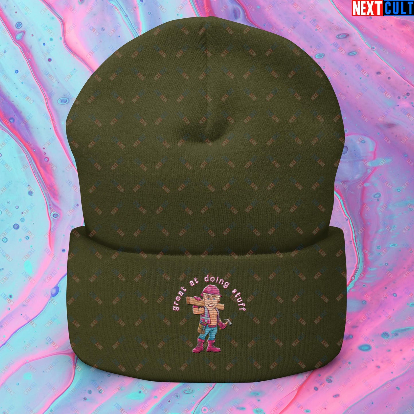 Great at Doing Stuff Ken Barbie Movie Ryan Gosling Funny Cuffed Beanie Olive Hats Next Cult Brand