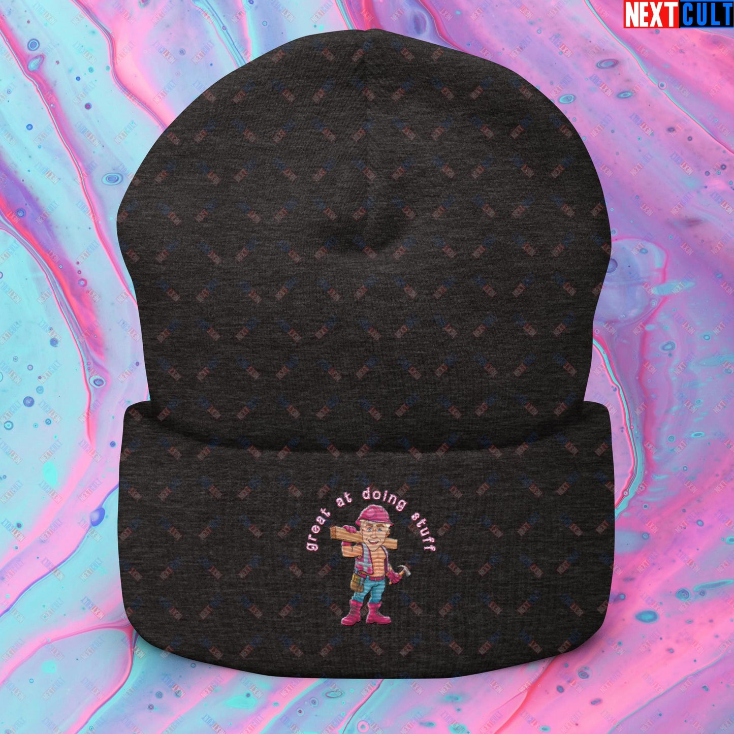 Great at Doing Stuff Ken Barbie Movie Ryan Gosling Funny Cuffed Beanie Dark Grey Hats Next Cult Brand
