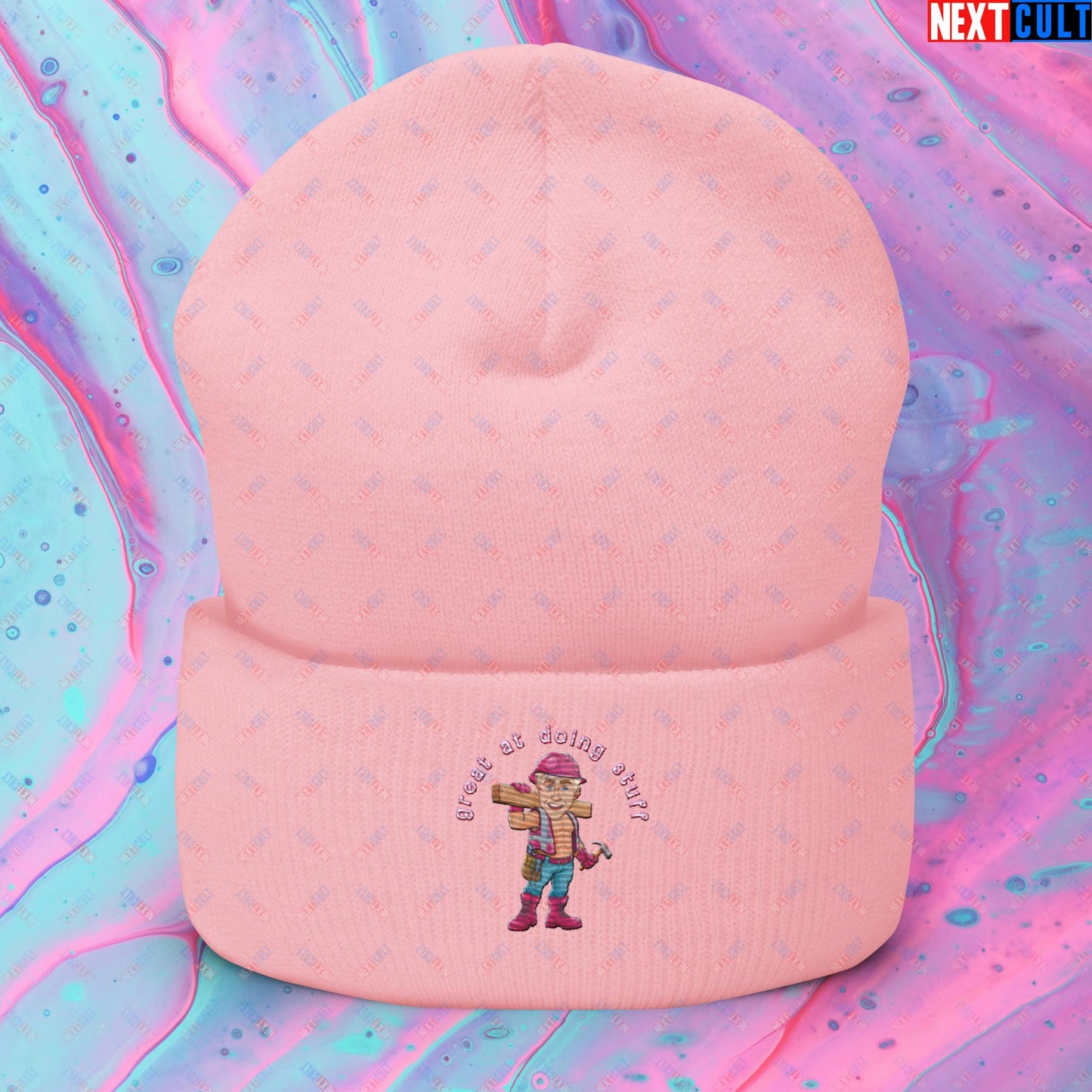 Great at Doing Stuff Ken Barbie Movie Ryan Gosling Funny Cuffed Beanie Baby Pink Hats Next Cult Brand