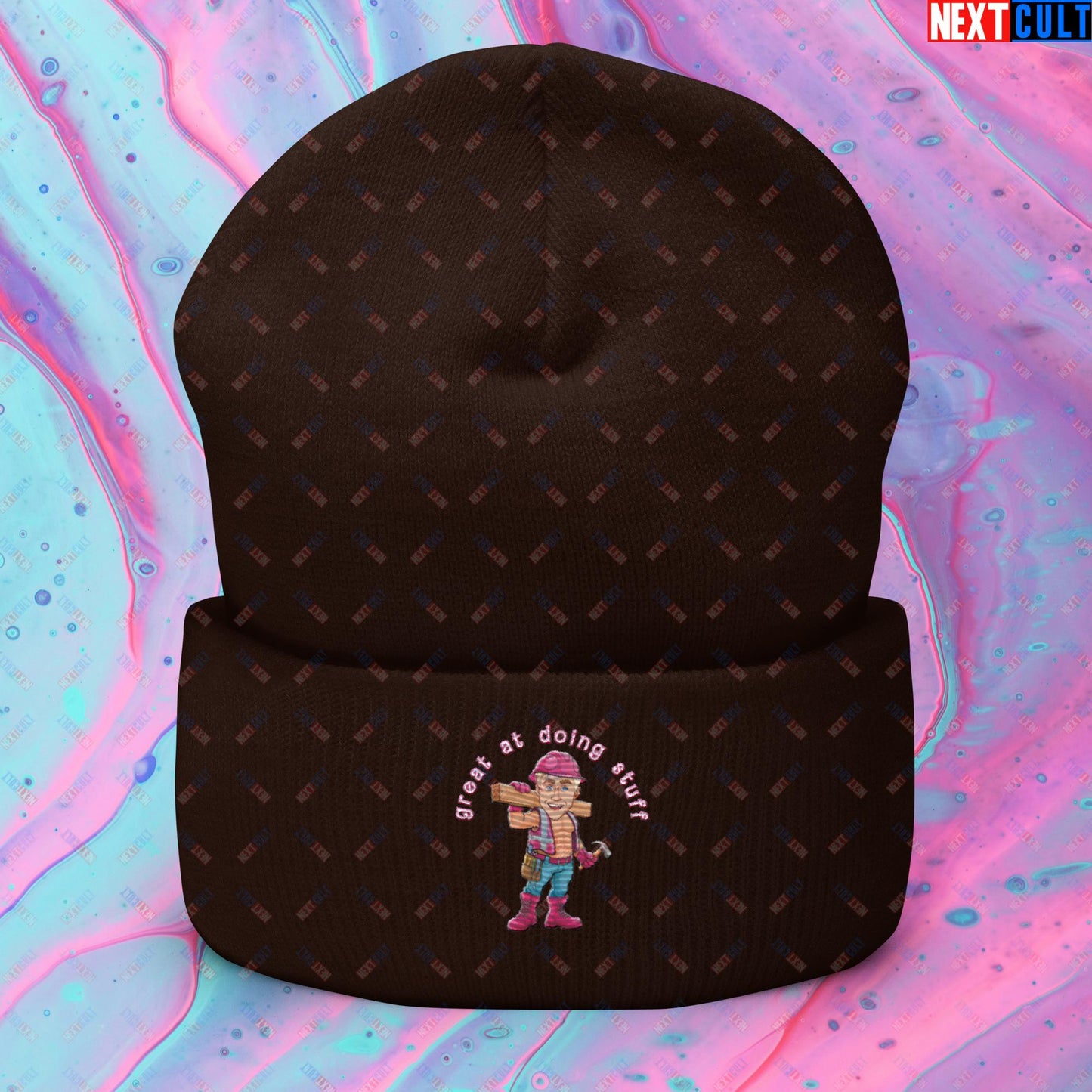 Great at Doing Stuff Ken Barbie Movie Ryan Gosling Funny Cuffed Beanie Brown Hats Next Cult Brand