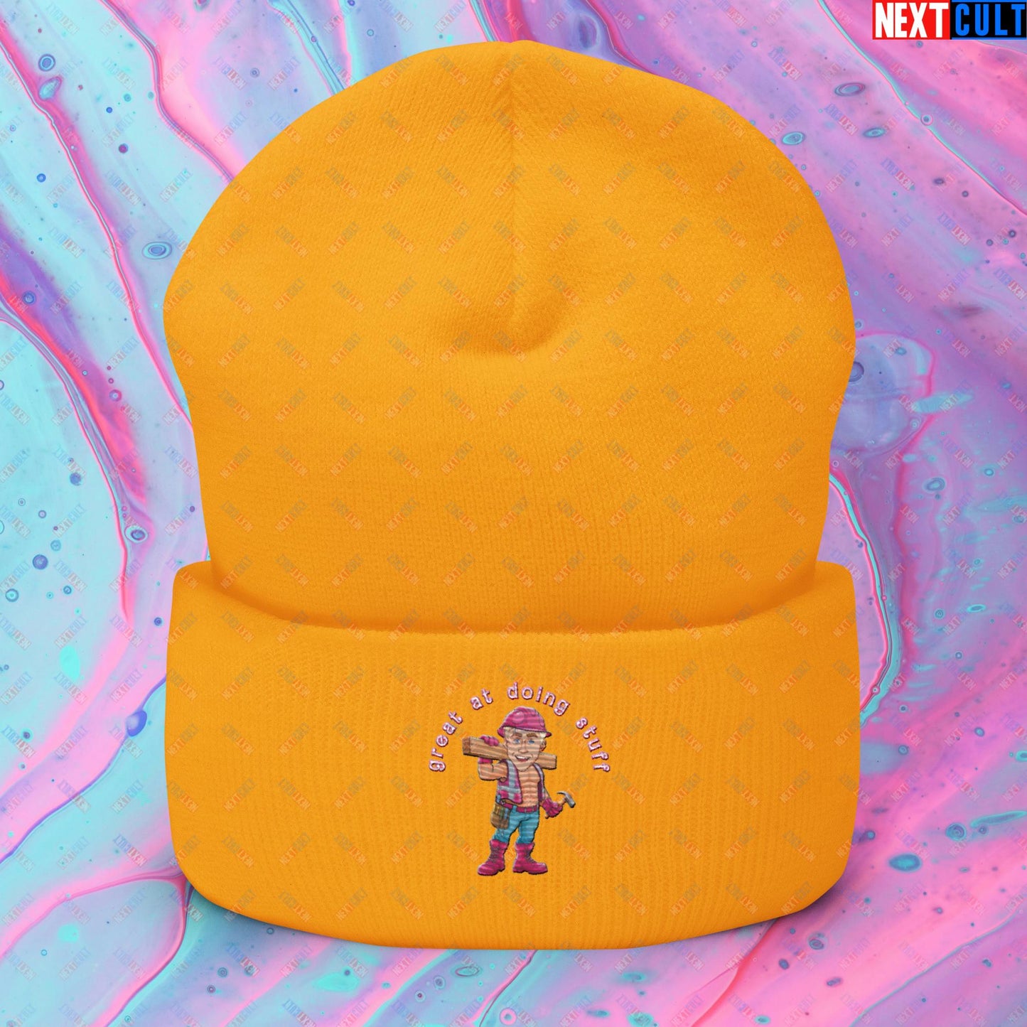 Great at Doing Stuff Ken Barbie Movie Ryan Gosling Funny Cuffed Beanie Gold Hats Next Cult Brand