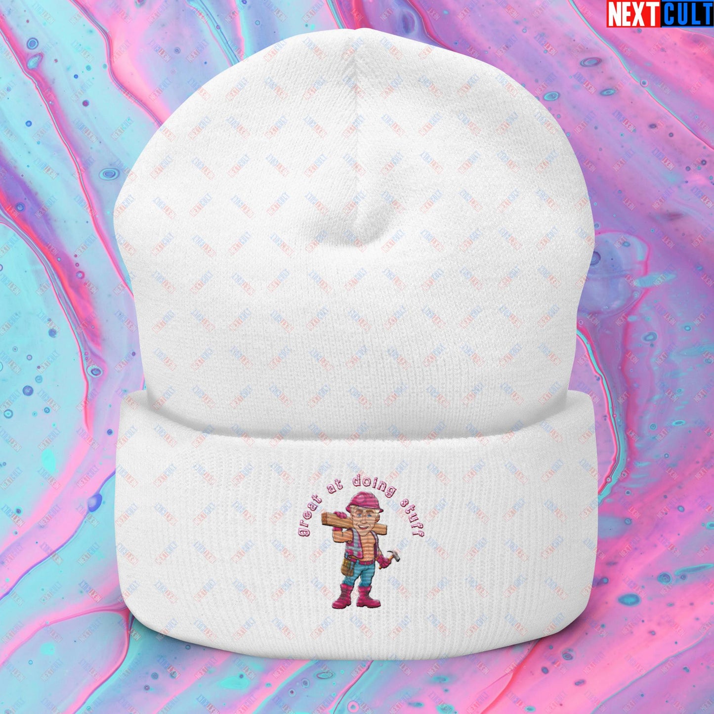 Great at Doing Stuff Ken Barbie Movie Ryan Gosling Funny Cuffed Beanie White Hats Next Cult Brand