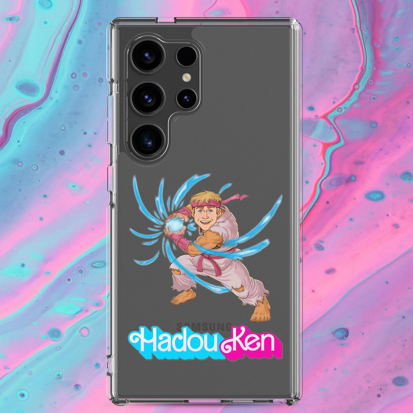 Hadouken Ken Barbie Ryan Gosling Street Fighter Funny Clear Case for Samsung Samsung Galaxy S24 Ultra Mobile Phone Cases Barbie Ken Movies Ryan Gosling Street Fighter Video Games Next Cult Brand