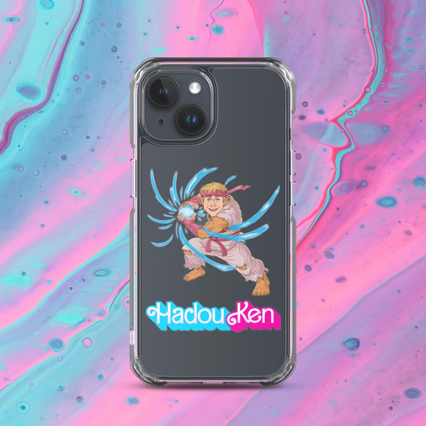 Hadouken Ken Barbie Ryan Gosling Street Fighter Funny Clear Case for iPhone iPhone 15 Mobile Phone Cases Barbie Ken Movies Ryan Gosling Street Fighter Video Games Next Cult Brand