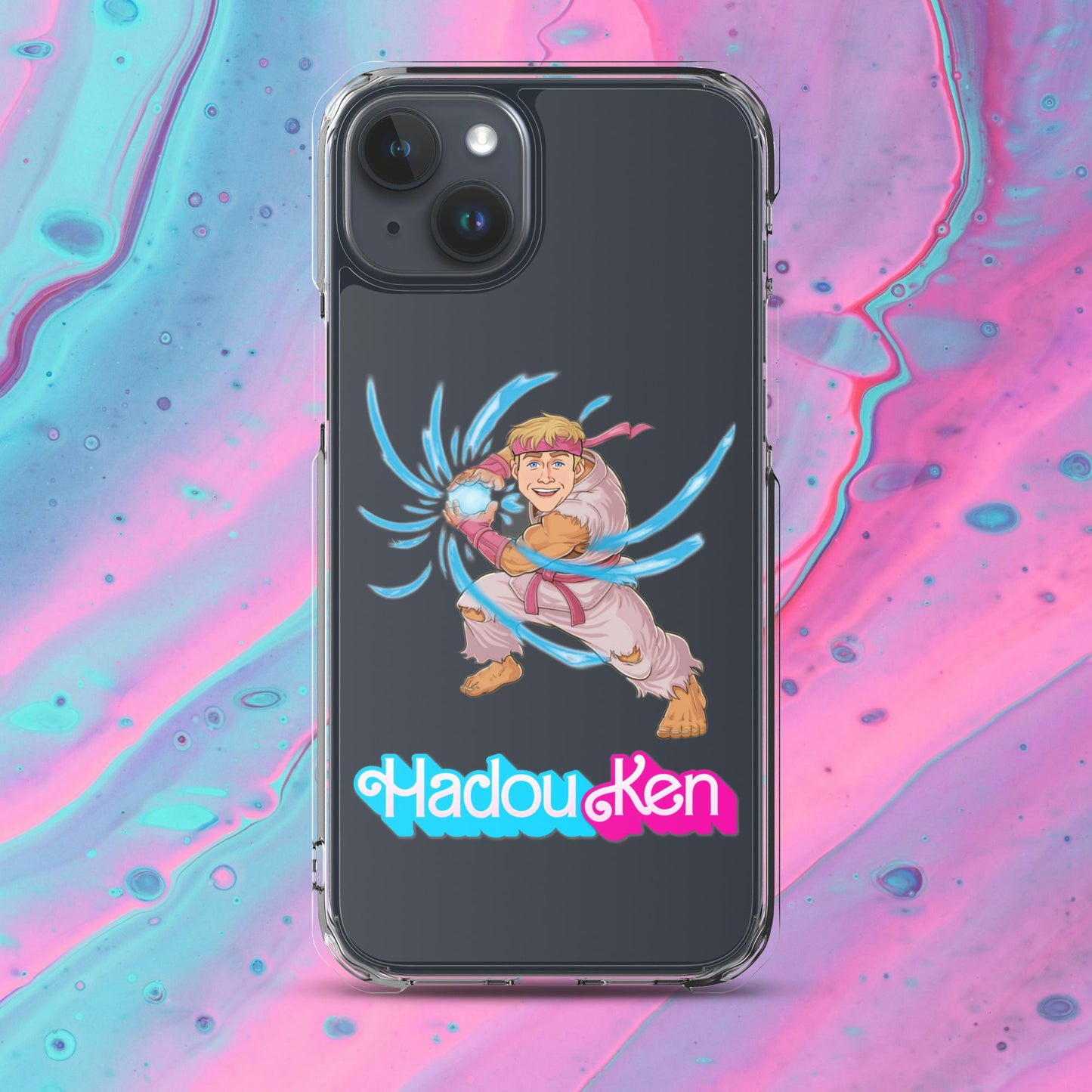 Hadouken Ken Barbie Ryan Gosling Street Fighter Funny Clear Case for iPhone iPhone 15 Plus Mobile Phone Cases Barbie Ken Movies Ryan Gosling Street Fighter Video Games Next Cult Brand