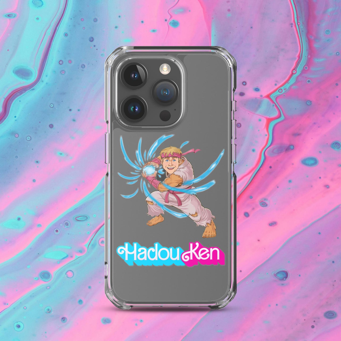 Hadouken Ken Barbie Ryan Gosling Street Fighter Funny Clear Case for iPhone iPhone 15 Pro Mobile Phone Cases Barbie Ken Movies Ryan Gosling Street Fighter Video Games Next Cult Brand