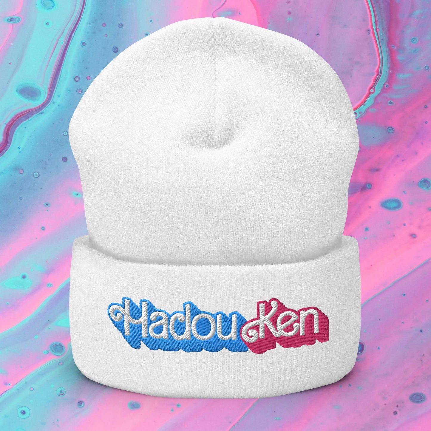 Hadouken Ken Barbie Ryan Gosling Street Fighter Funny Cuffed Beanie White Hats Barbie Ken Movies Street Fighter Video Games Next Cult Brand