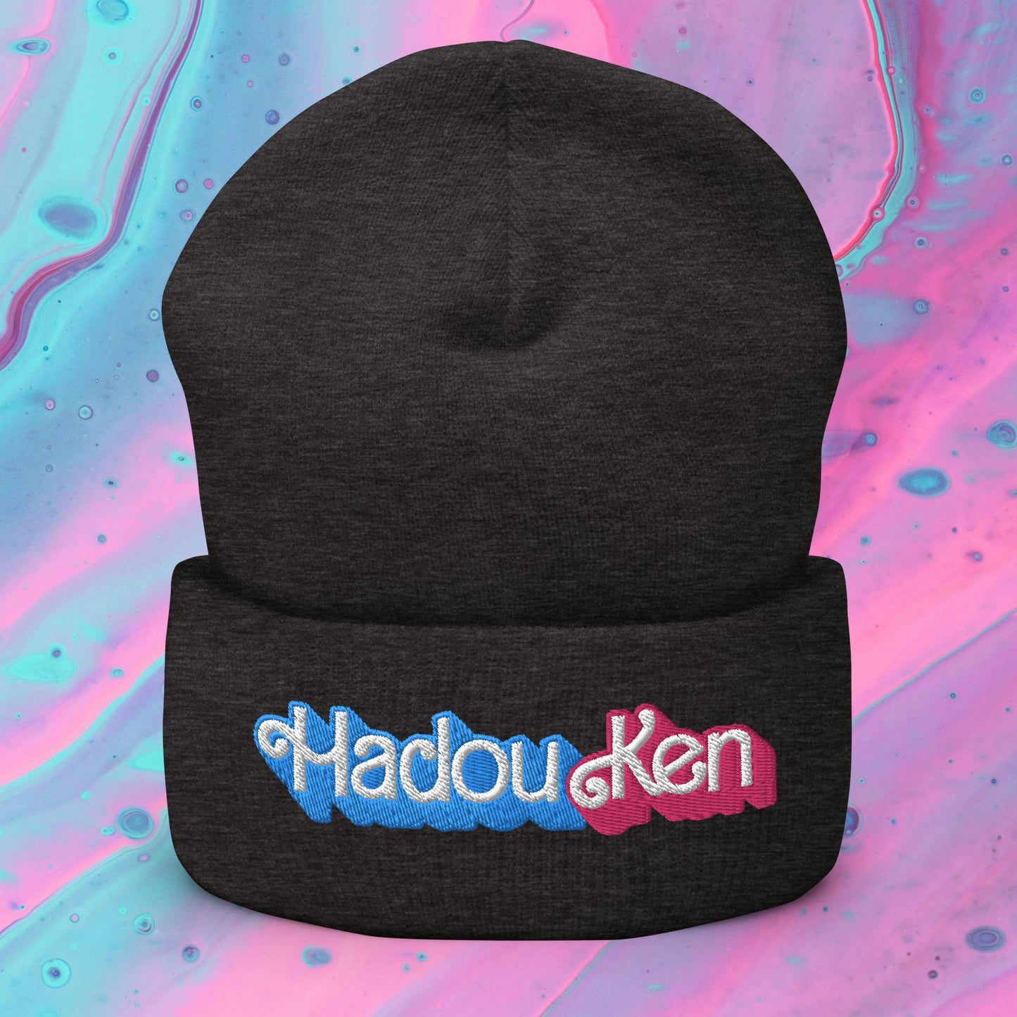 Hadouken Ken Barbie Ryan Gosling Street Fighter Funny Cuffed Beanie Dark Grey Hats Barbie Ken Movies Street Fighter Video Games Next Cult Brand