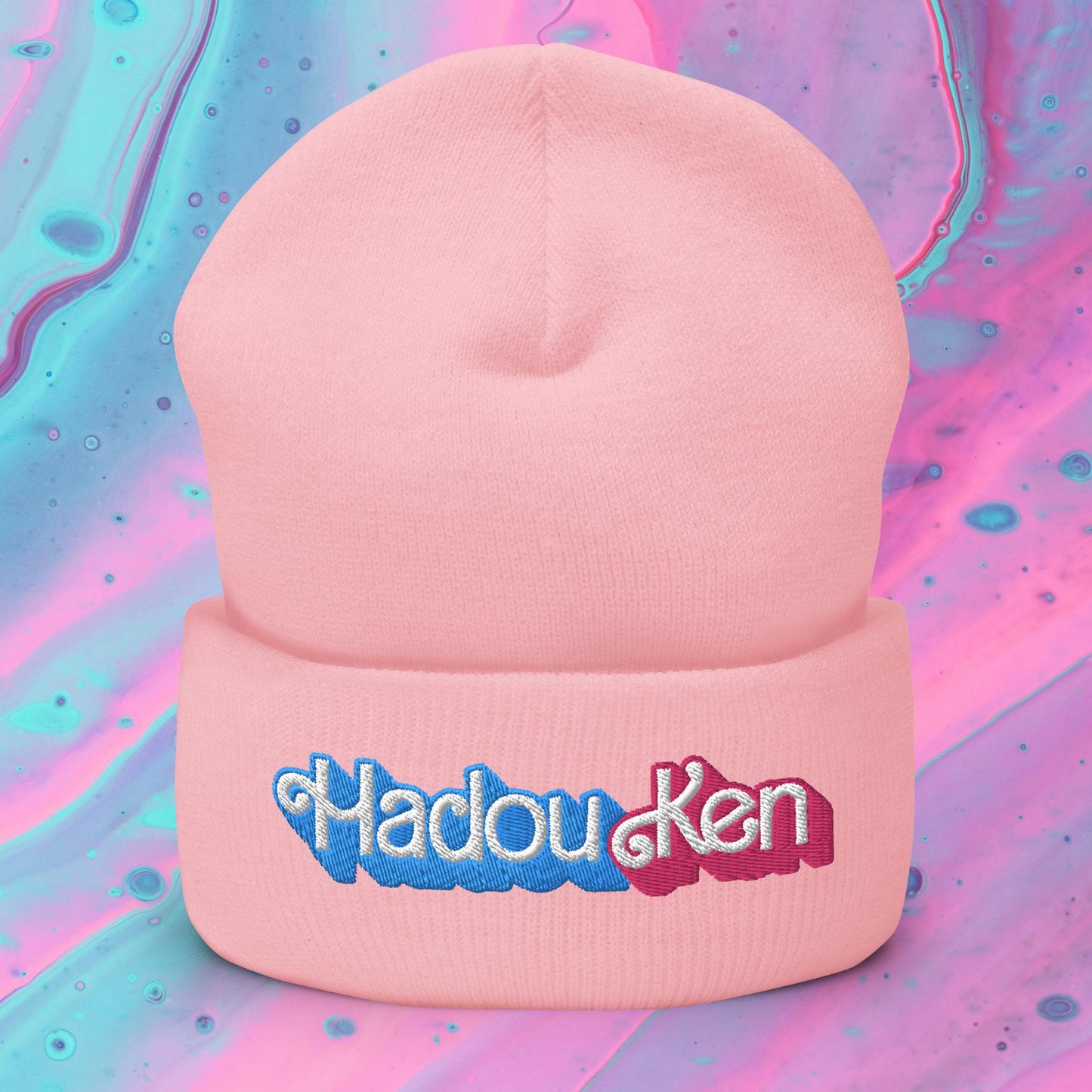 Hadouken Ken Barbie Ryan Gosling Street Fighter Funny Cuffed Beanie Baby Pink Hats Barbie Ken Movies Street Fighter Video Games Next Cult Brand