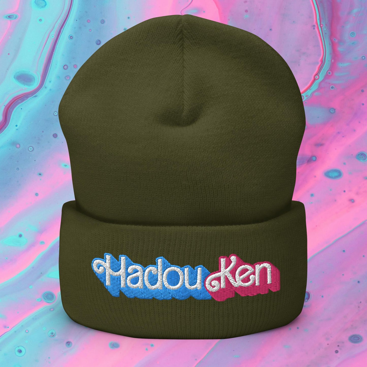Hadouken Ken Barbie Ryan Gosling Street Fighter Funny Cuffed Beanie Olive Hats Barbie Ken Movies Street Fighter Video Games Next Cult Brand
