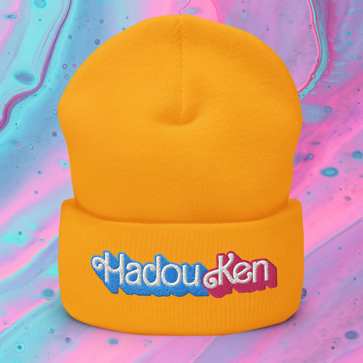 Hadouken Ken Barbie Ryan Gosling Street Fighter Funny Cuffed Beanie Gold Hats Barbie Ken Movies Street Fighter Video Games Next Cult Brand