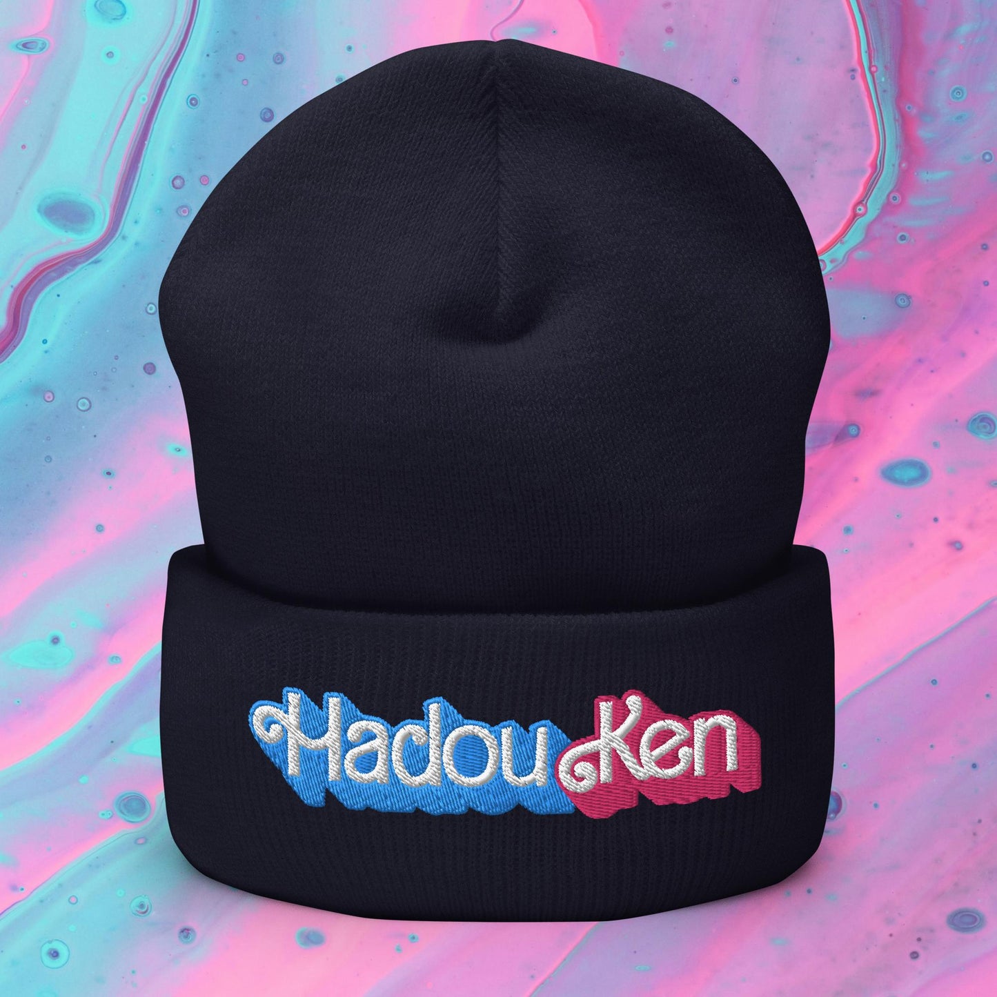 Hadouken Ken Barbie Ryan Gosling Street Fighter Funny Cuffed Beanie Navy Hats Barbie Ken Movies Street Fighter Video Games Next Cult Brand