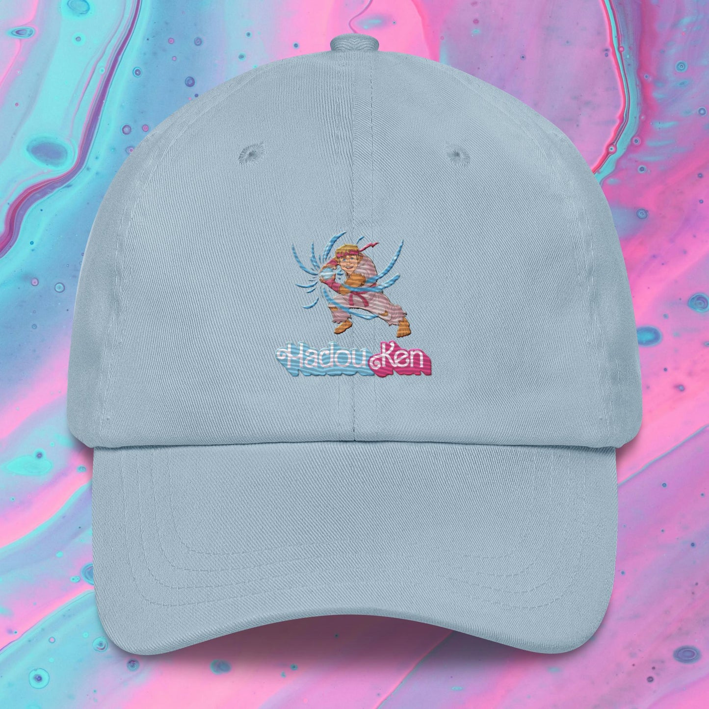 Hadouken Ken Barbie Ryan Gosling Street Fighter Funny Dad hat Light Blue Hats Barbie Ken Movies Ryan Gosling Street Fighter Video Games Next Cult Brand