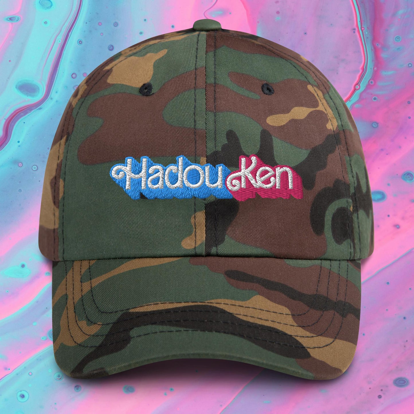 Hadouken Ken Barbie Ryan Gosling Street Fighter Funny Dad hat Green Camo Hats Barbie Ken Movies Street Fighter Video Games Next Cult Brand