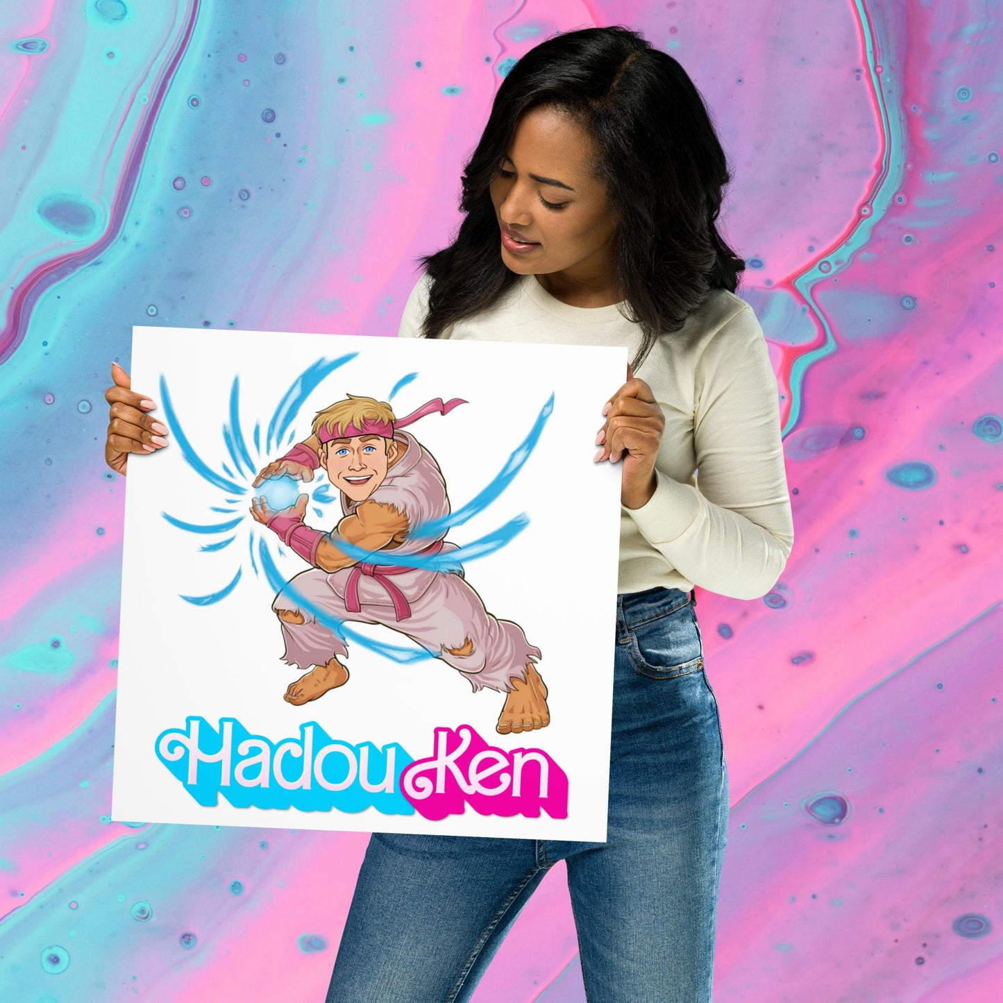 Hadouken Ken Barbie Ryan Gosling Street Fighter Funny Poster 16″×16″ Posters Barbie Ken Movies Ryan Gosling Street Fighter Video Games Next Cult Brand