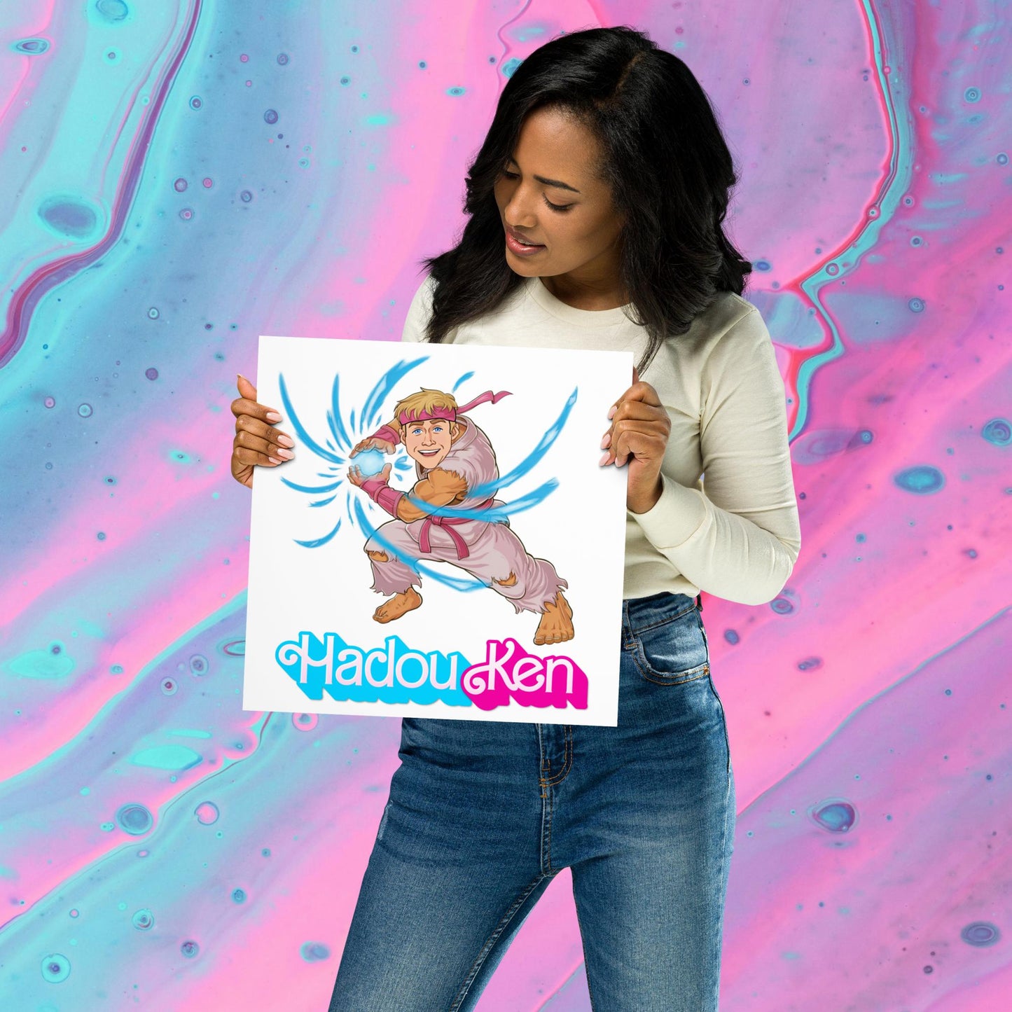 Hadouken Ken Barbie Ryan Gosling Street Fighter Funny Poster 12″×12″ Posters Barbie Ken Movies Ryan Gosling Street Fighter Video Games Next Cult Brand