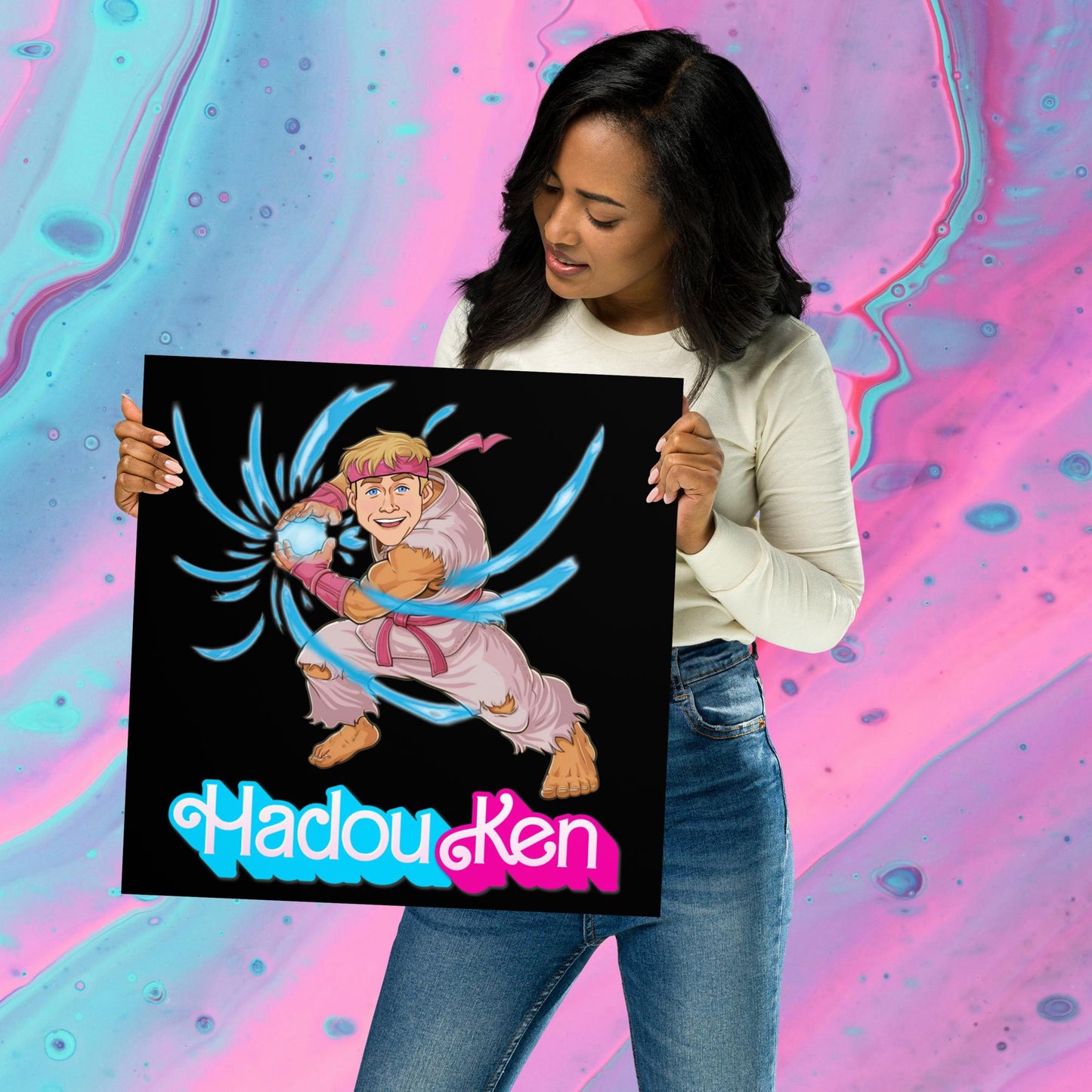 Hadouken Ken Barbie Ryan Gosling Street Fighter Funny Poster 16″×16″ Posters Barbie Ken Movies Ryan Gosling Street Fighter Video Games Next Cult Brand