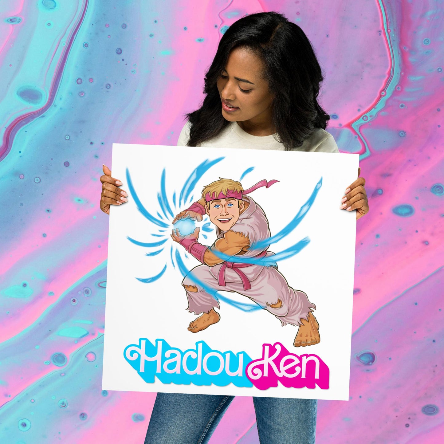 Hadouken Ken Barbie Ryan Gosling Street Fighter Funny Poster 18″×18″ Posters Barbie Ken Movies Ryan Gosling Street Fighter Video Games Next Cult Brand