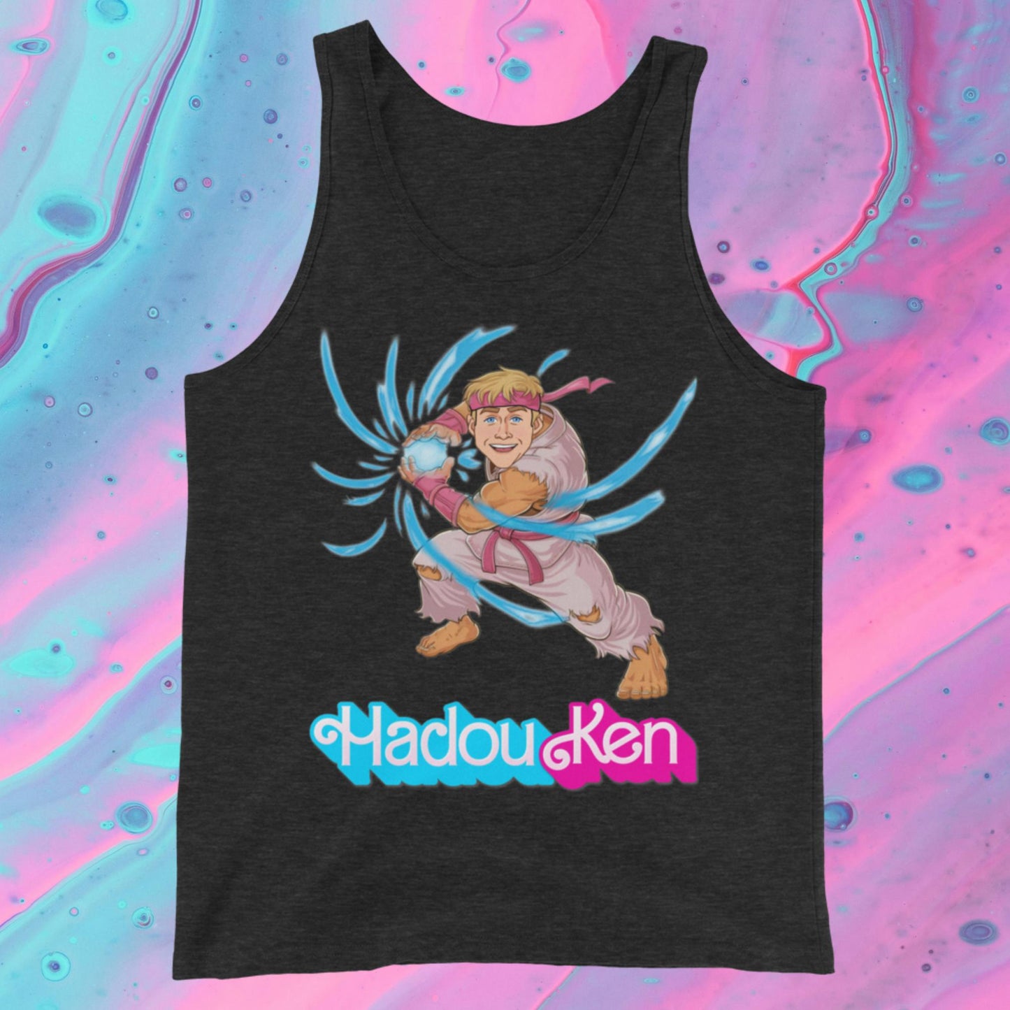 Hadouken Ken Barbie Ryan Gosling Street Fighter Funny Tank Top Charcoal-Black Triblend Tank Tops Barbie Ken Movies Ryan Gosling Street Fighter Video Games Next Cult Brand