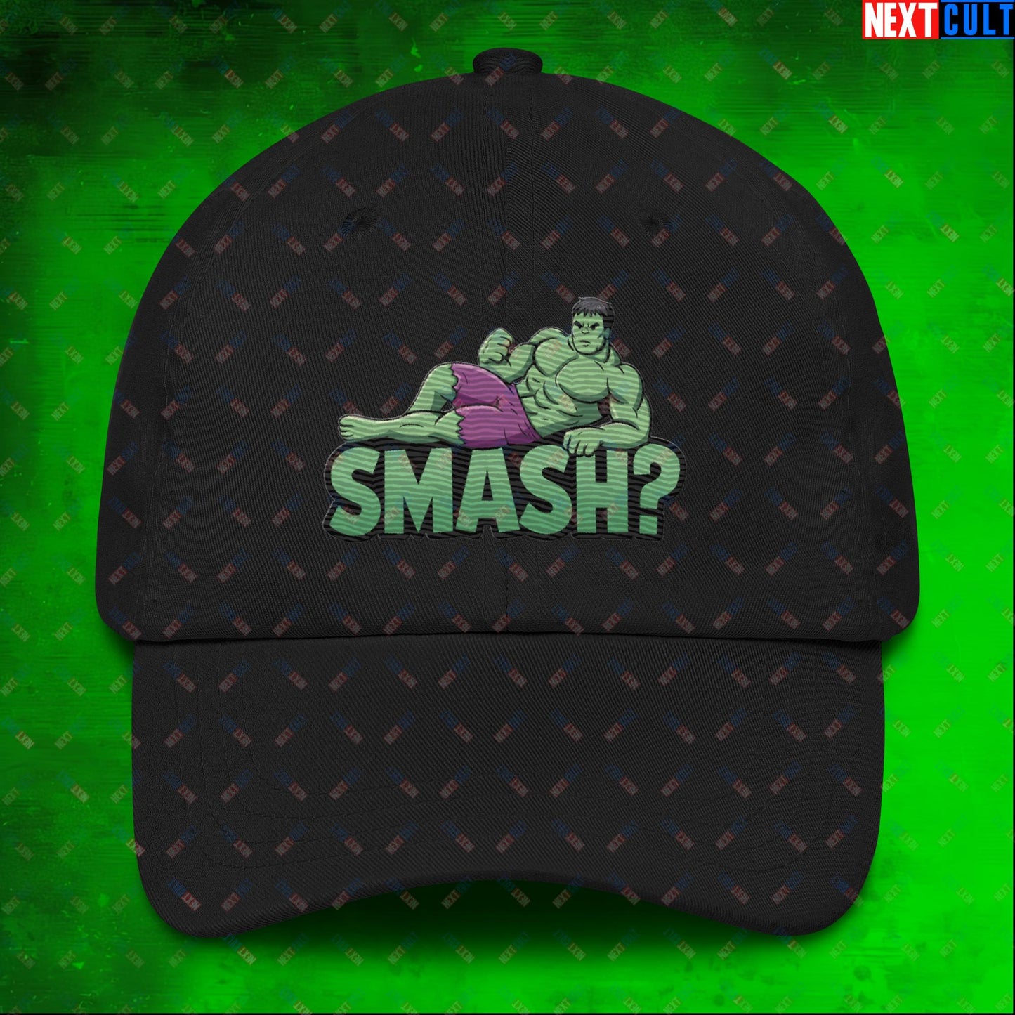 Hulk Smash? Funny Sexy Hulk Meme Cartoon Dad hat Black Hats Hulk Movies Superheroes Next Cult Brand