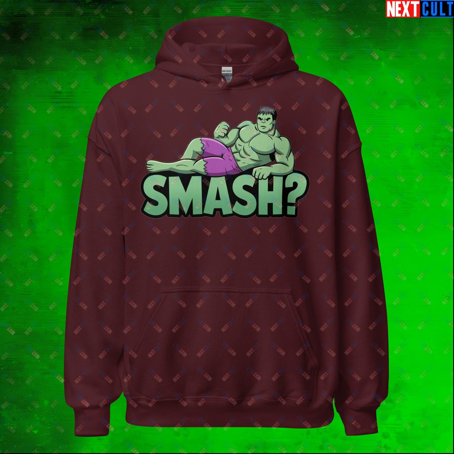 Hulk Smash? Funny Sexy Hulk Meme Cartoon Unisex Hoodie Maroon Hoodies Avengers Hulk Movies Superheroes Next Cult Brand