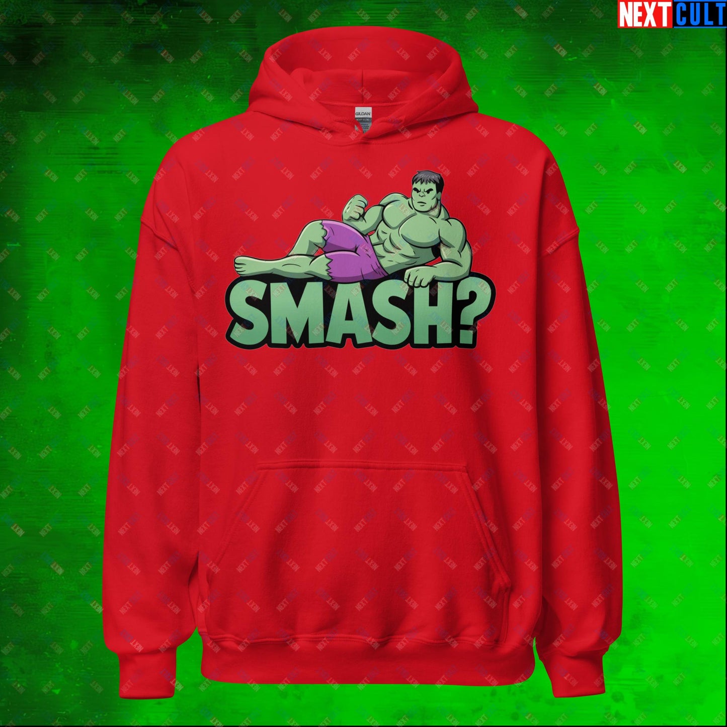 Hulk Smash? Funny Sexy Hulk Meme Cartoon Unisex Hoodie Red Hoodies Avengers Hulk Movies Superheroes Next Cult Brand