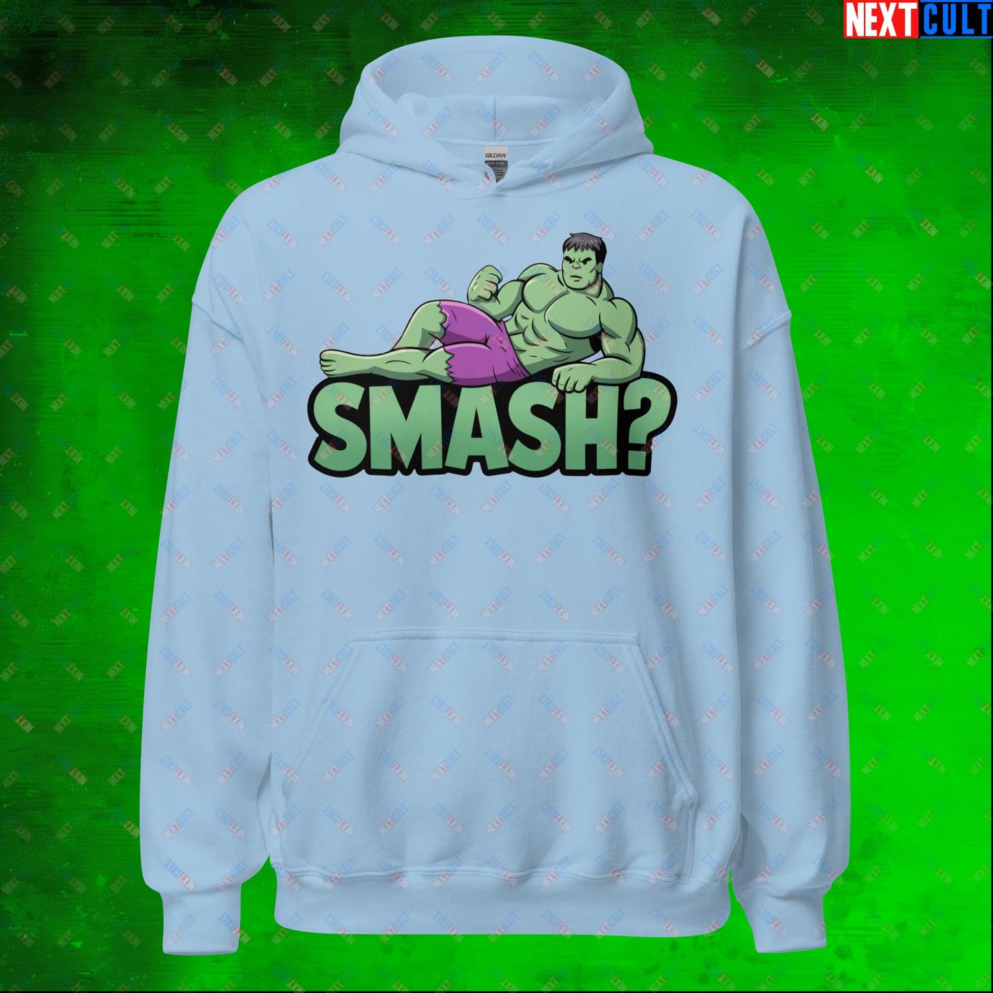 Hulk Smash? Funny Sexy Hulk Meme Cartoon Unisex Hoodie Light Blue Hoodies Avengers Hulk Movies Superheroes Next Cult Brand