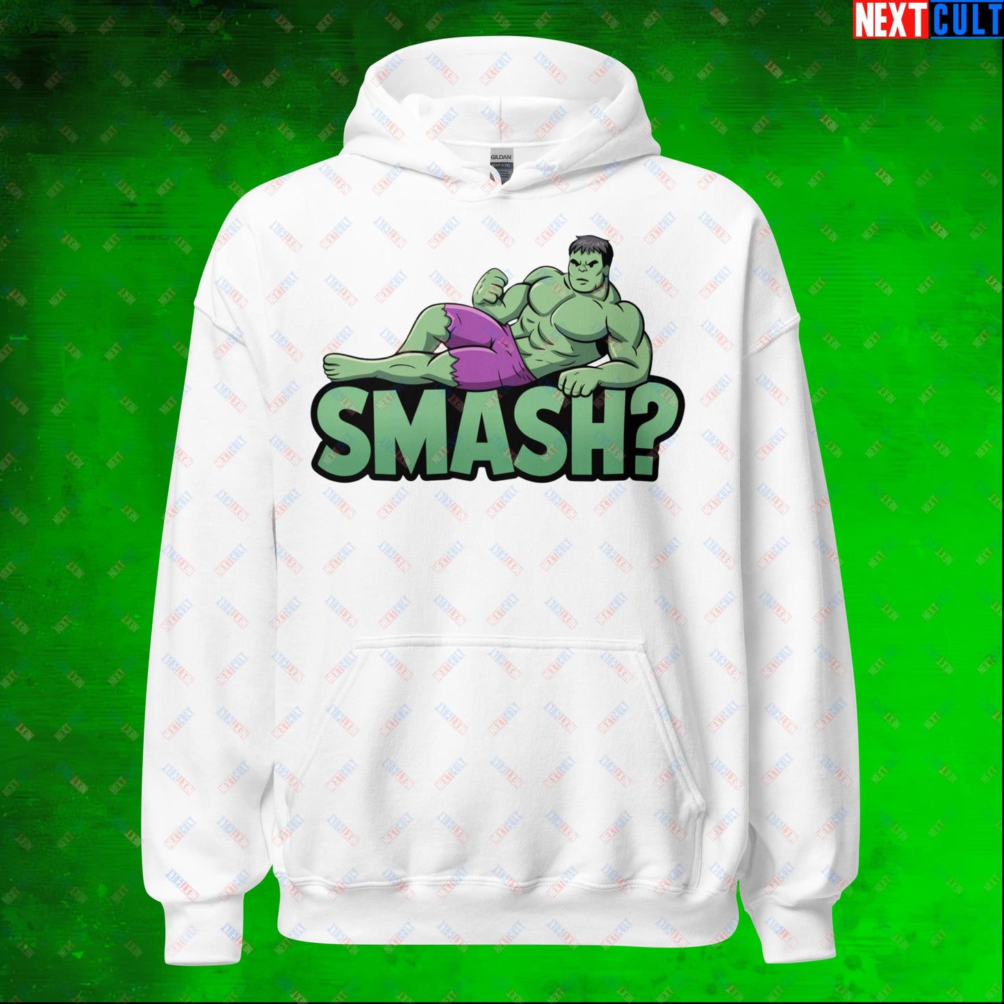 Hulk Smash? Funny Sexy Hulk Meme Cartoon Unisex Hoodie White Hoodies Avengers Hulk Movies Superheroes Next Cult Brand