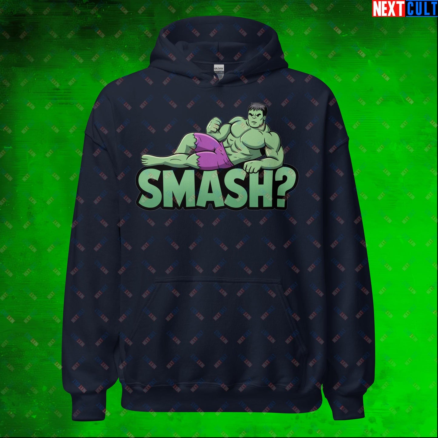 Hulk Smash? Funny Sexy Hulk Meme Cartoon Unisex Hoodie Navy Hoodies Avengers Hulk Movies Superheroes Next Cult Brand