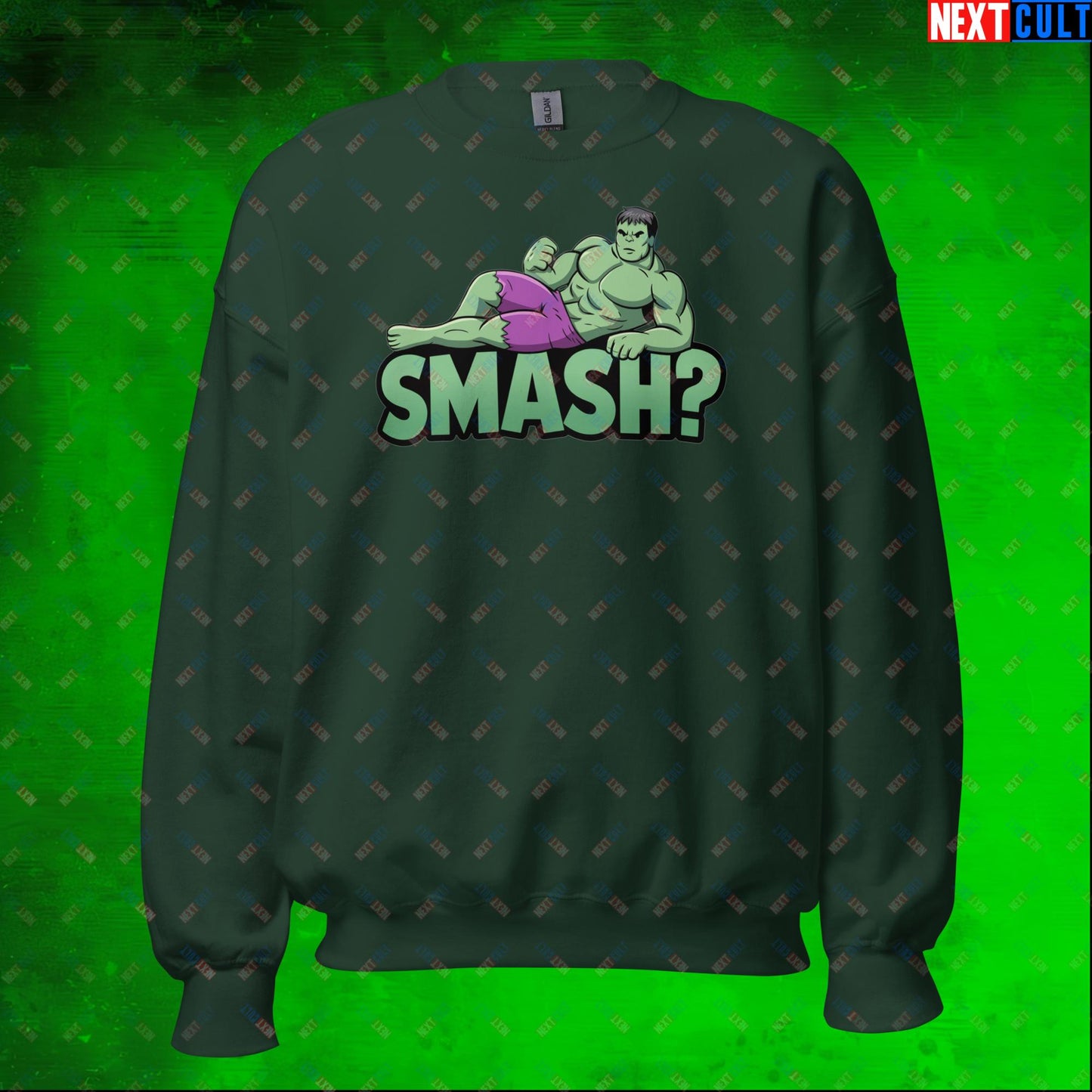 Hulk Smash? Funny Sexy Hulk Meme Cartoon Unisex Sweatshirt Forest Green Sweatshirts Avengers Hulk Movies Superheroes Next Cult Brand