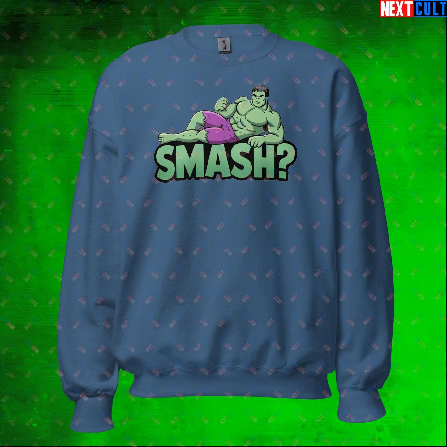 Hulk Smash? Funny Sexy Hulk Meme Cartoon Unisex Sweatshirt Indigo Blue Sweatshirts Avengers Hulk Movies Superheroes Next Cult Brand