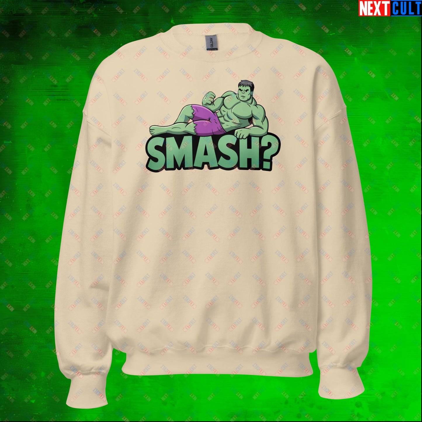 Hulk Smash? Funny Sexy Hulk Meme Cartoon Unisex Sweatshirt Sand Sweatshirts Avengers Hulk Movies Superheroes Next Cult Brand