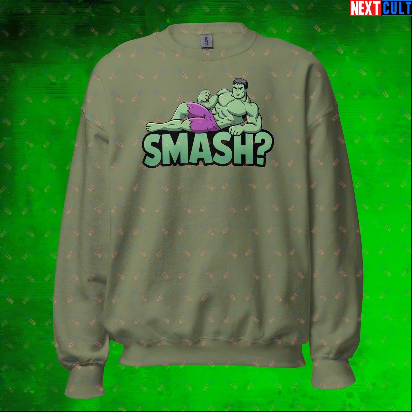 Hulk Smash? Funny Sexy Hulk Meme Cartoon Unisex Sweatshirt Military Green Sweatshirts Avengers Hulk Movies Superheroes Next Cult Brand