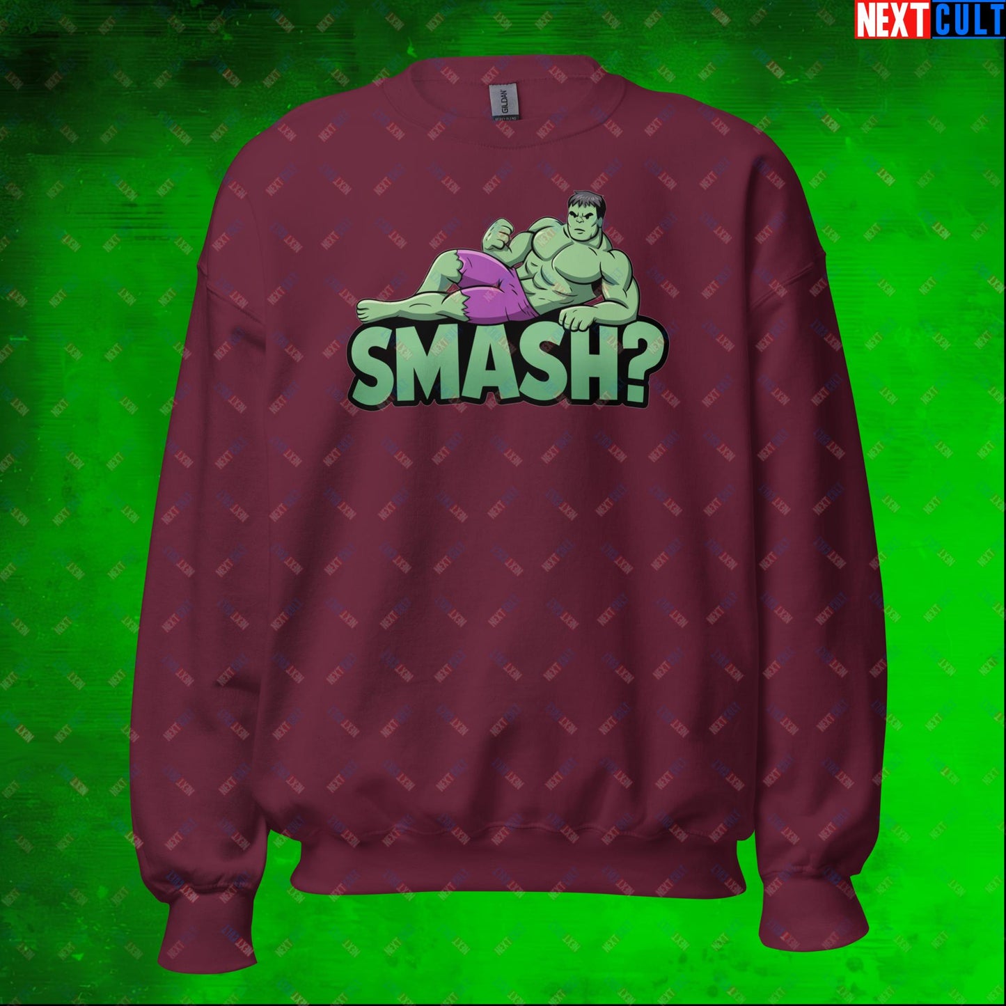 Hulk Smash? Funny Sexy Hulk Meme Cartoon Unisex Sweatshirt Maroon Sweatshirts Avengers Hulk Movies Superheroes Next Cult Brand