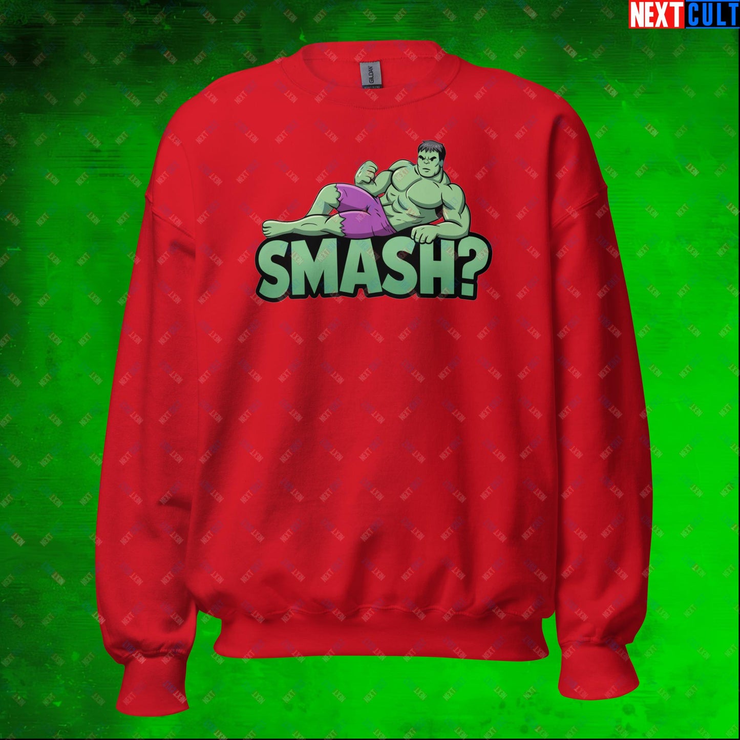 Hulk Smash? Funny Sexy Hulk Meme Cartoon Unisex Sweatshirt Red Sweatshirts Avengers Hulk Movies Superheroes Next Cult Brand